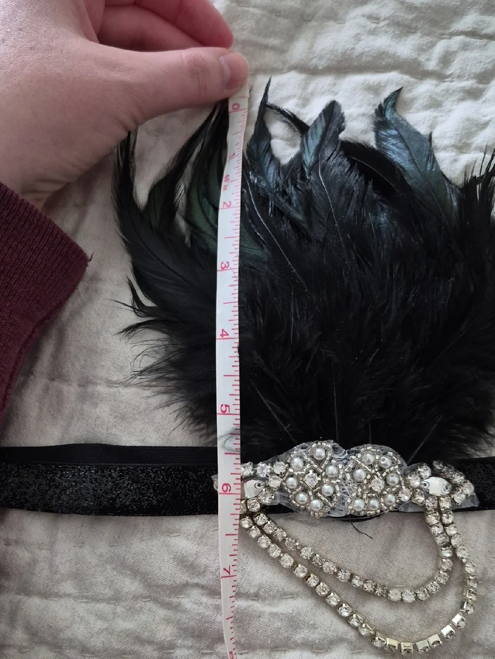 Black Feather Crystal Flapper Headband